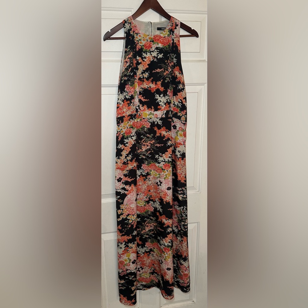 Vtg OASIS UK Whimsical ASIAN FLORAL Print HALTER Romantic MAXI Dress Size 14/40.